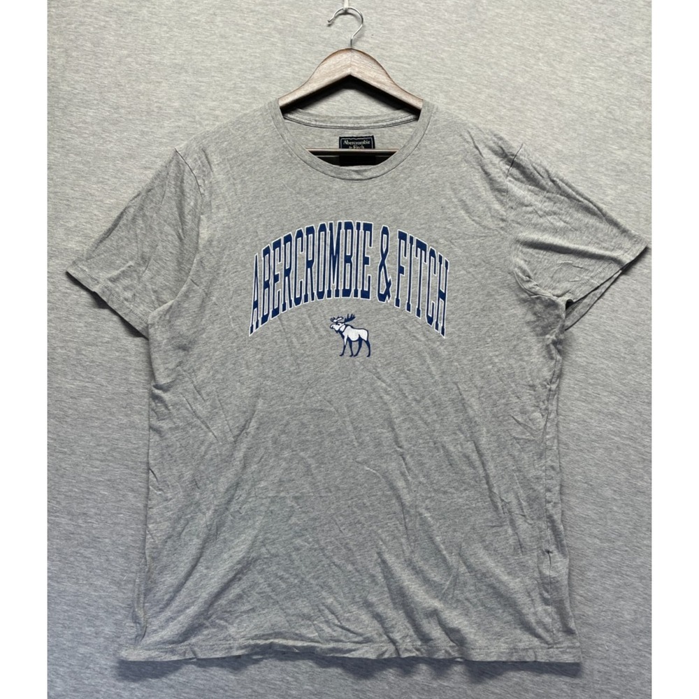 Abercrombie & Fitch T Shirt Mens XL Heather Gray Graphic Print Moose Logo Cotton